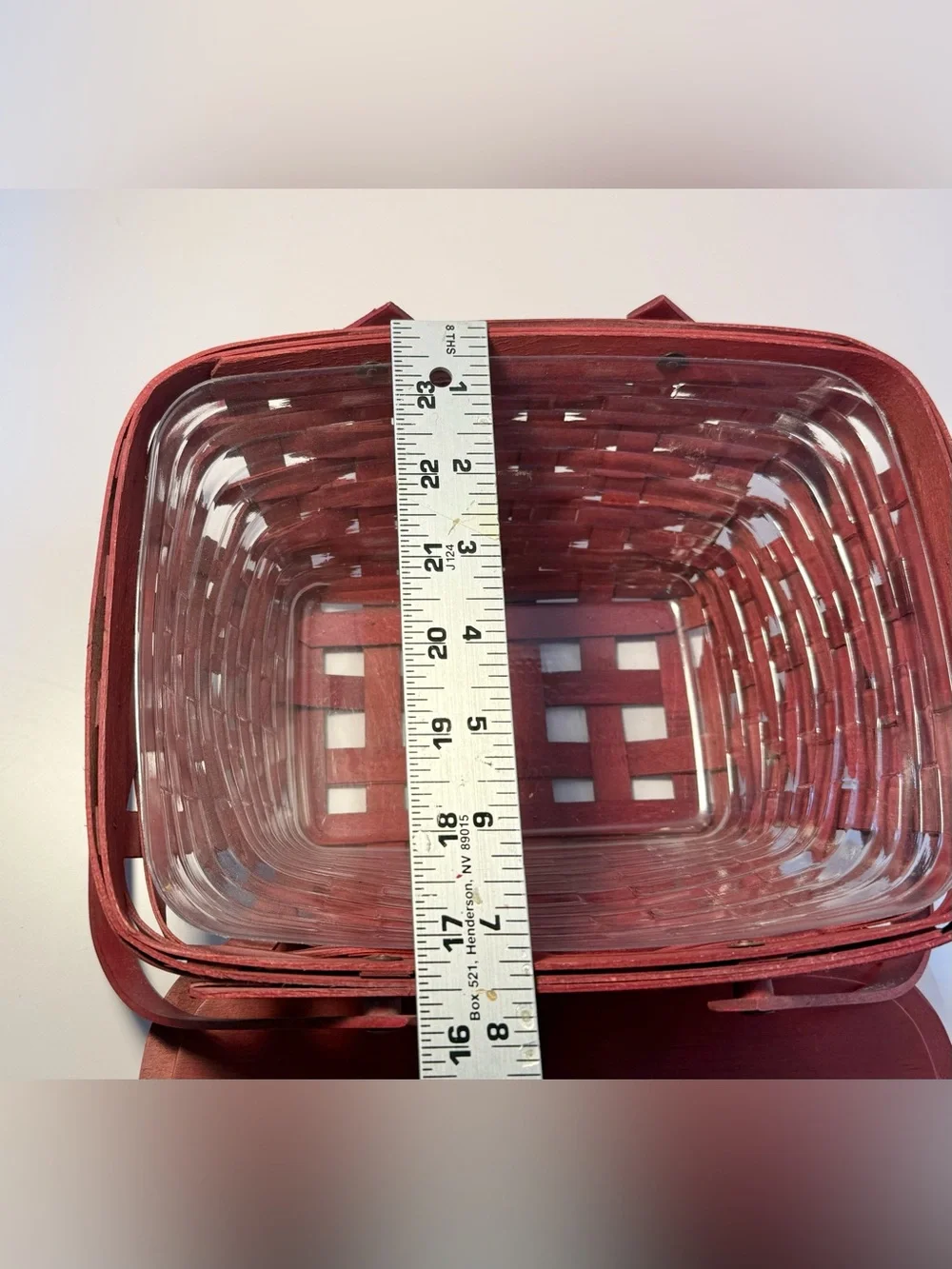 Longaberger Red Woven Memory Basket 2006 with Metal Nameplate and plastic liner